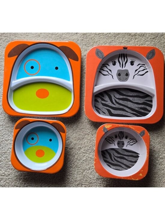 Zoo and Citrus Grove Other - 2 Kids Dog & Zebra Divided Plate and Bowl Sets Melamine by Zoo & Citrus Grove